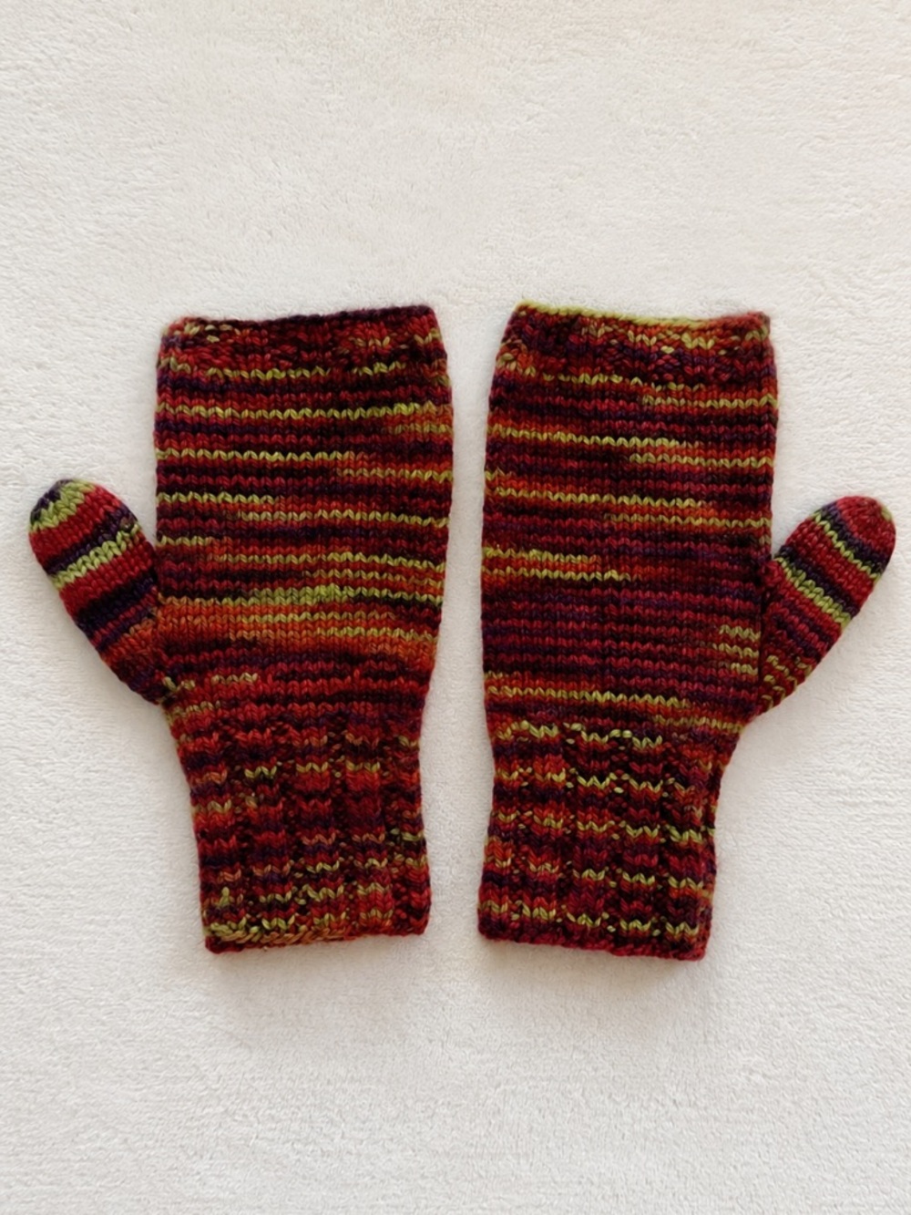 Hand Knit Wool Fingerless Mittens Artisan Handmade Multicolor Gloves OS